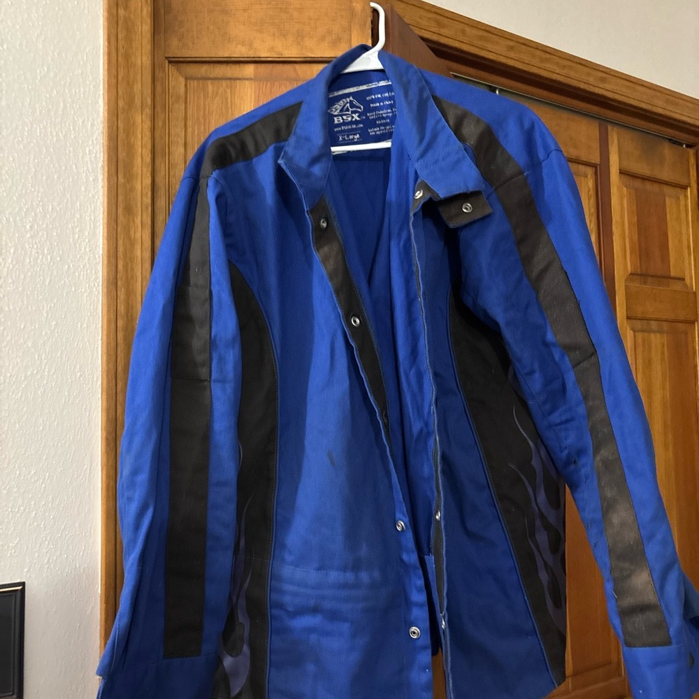 Blue and Black Men's Welding Coat